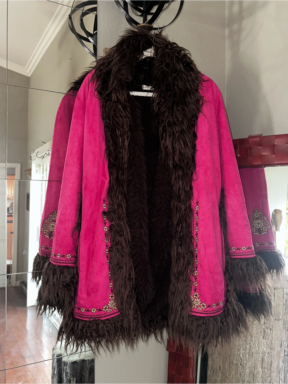 Spell Joplin Pink Coat with Dark Brown Faux-Fur Trim - Picture 7 of 7